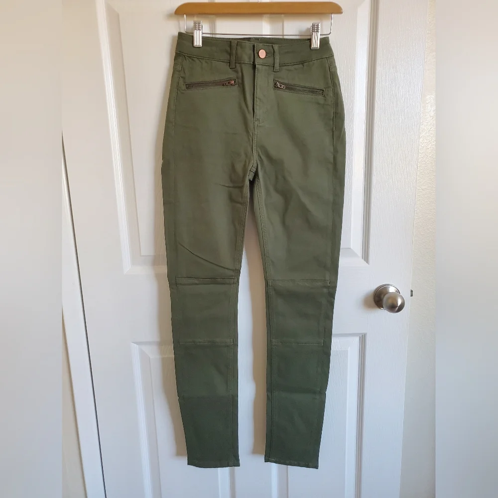 Boden Olive Green Skinny Biker Pants Women Size 2